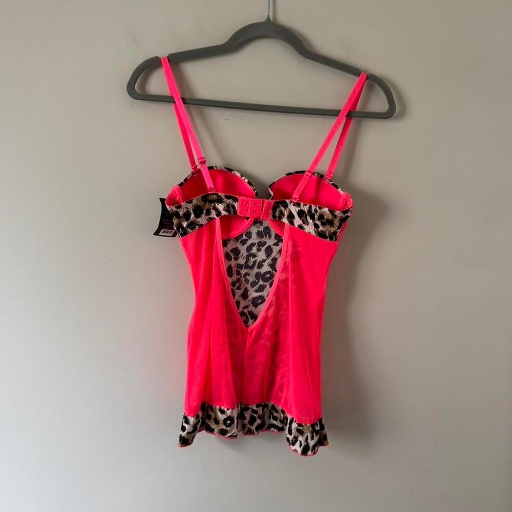 NWT Y2K neon pink leopard bustiers Medium B Cup animal print deadstock micromesh - Picture 4 of 7